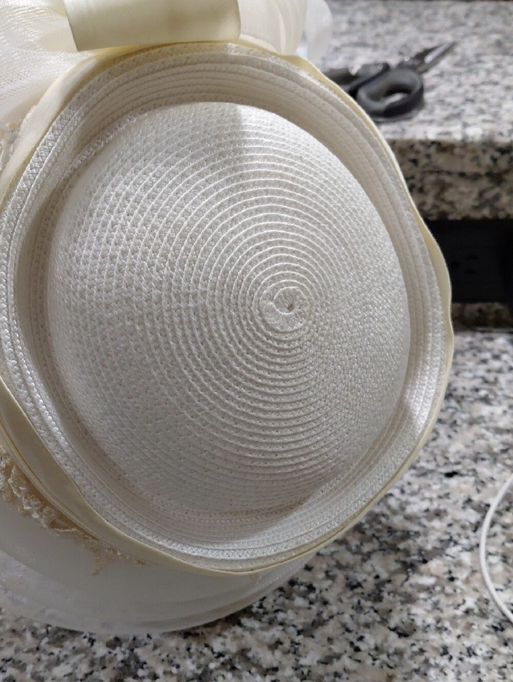 Elegant Cream Women's Dress Hat with Bow Mr.Hi Collection Little Stain Inside - Picture 5 of 11